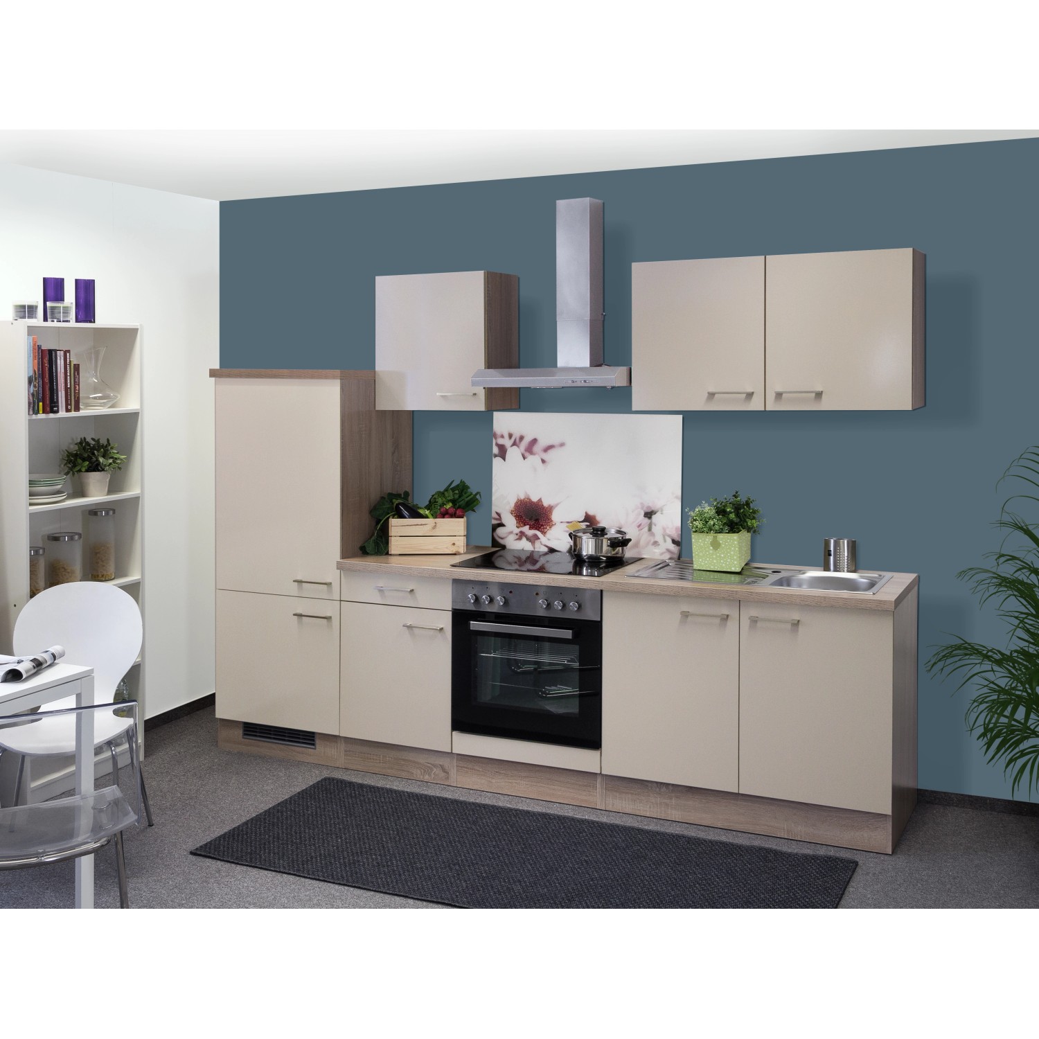 Flex-Well Exclusiv Küchenzeile/Küchenblock Orlando 270 cm Kaschmir Glanz-Sonoma Eiche
