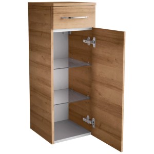 Fackelmann Bad-Hängeschrank Milano Asteiche, 30 cm breit, mit Schublade und offenen Tür.