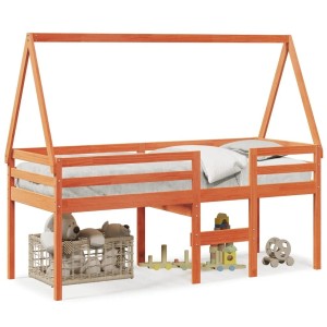 vidaXL Hochbett mit Dach Wachsbraun 90x190 cm Massivholz Kiefer 3282100