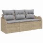Beiges 3-tlg. vidaXL Garten-Sofa-Set aus Poly Rattan mit grauen Kissen und Stauraum.