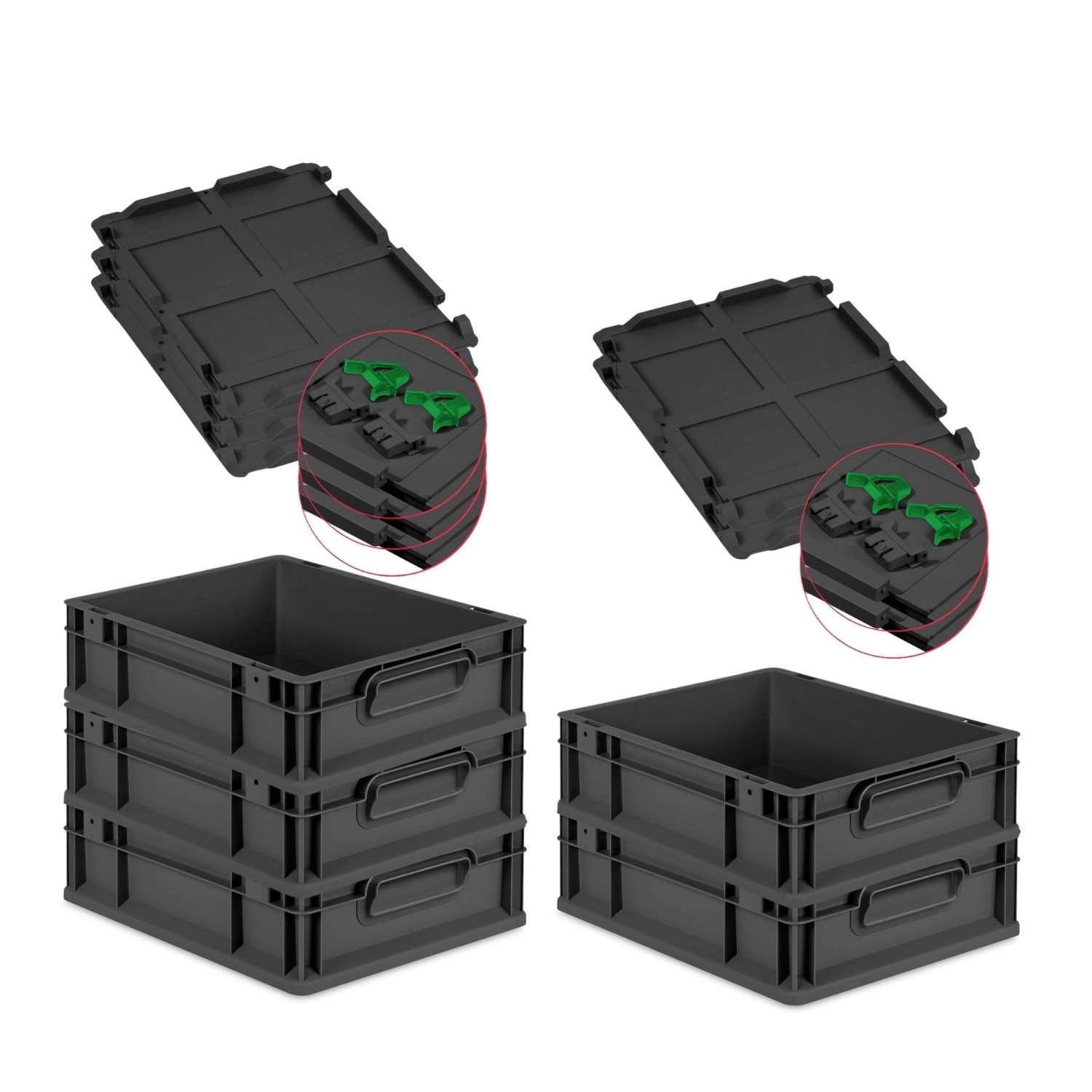 PROREGAL SuperSparSet 5x Eurobox Nextgen Grip Mit Scharnierdeckel Und Grüne günstig online kaufen