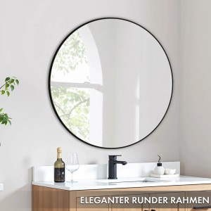 Runder Floordirekt Wandspiegel Bella mit schwarzem Aluminiumrahmen (Ø 70cm).