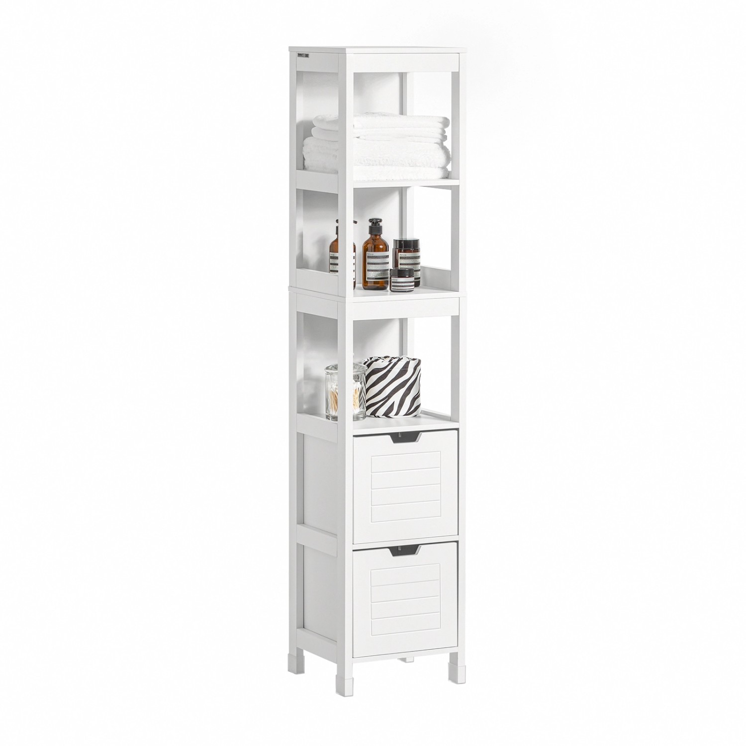 SoBuy Badezimmerschrank mit 3 offenen Fächern und Fußpolster MDF Weiß FRG126-W