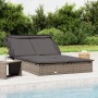 Graue 2-Personen-Sonnenliege mit Dach aus Poly Rattan von VidaXL, ideal für Garten oder Terrasse.