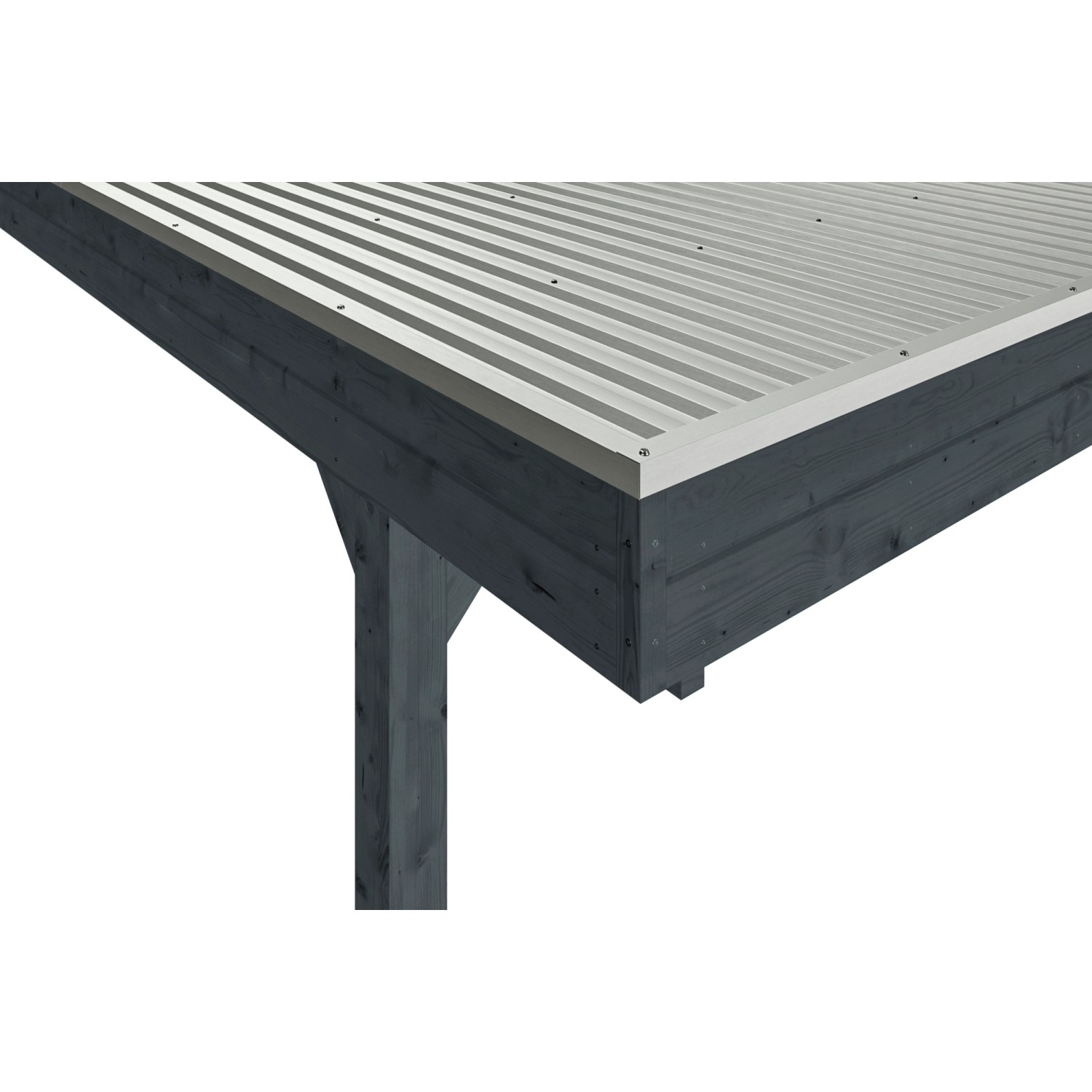 Detailansicht: Anthrazitfarbener Skan Holz Carport Friesland Hybrid mit Aluminiumdach.