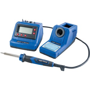 LUX-TOOLS Lötstation LST-60 (60 W) mit Lötkolben, Ablageständer, Lötspitzen und Zubehör.