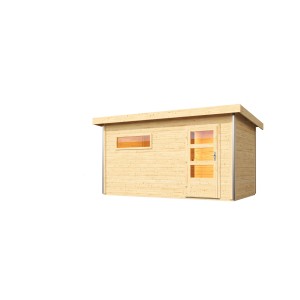 Chillroi Saunahaus Helmi Naturbelassen im Set mit 9kW Bio Kombiofen