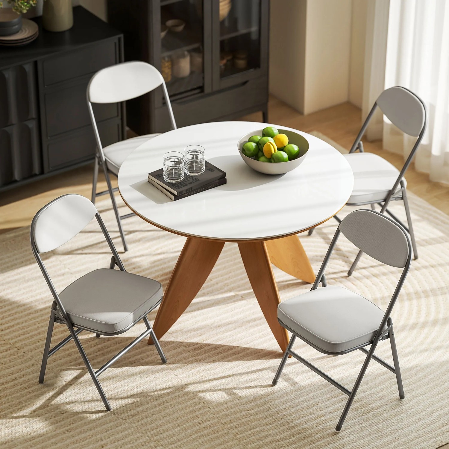 HOMCOM Klappstühle, 4er Set, cremeweiß, Polyester/Stahl. Esszimmerstühle platzsparend.