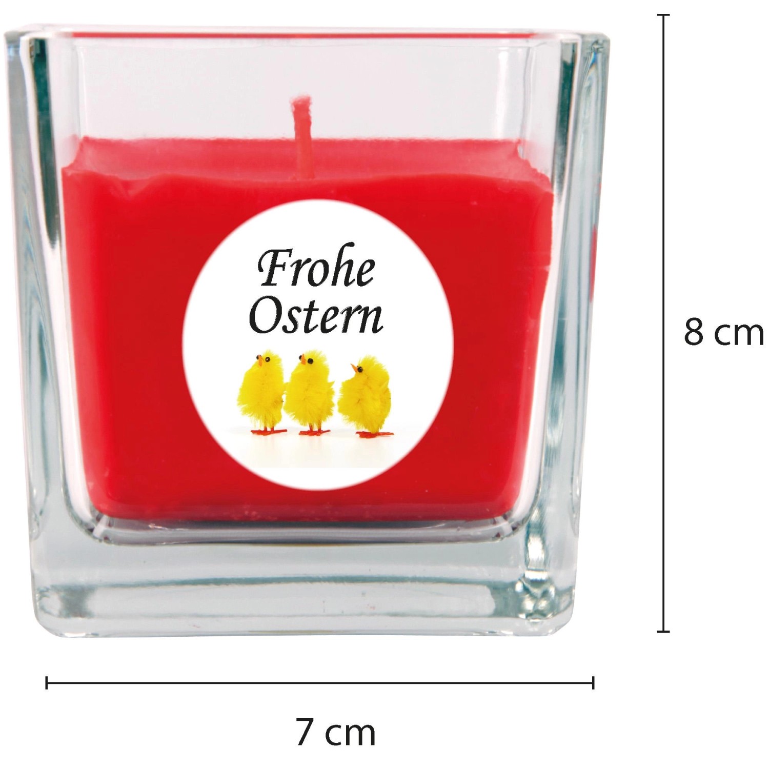 HS Candle Duftkerze Frohe Ostern im Glas, viereckig, mit Küken Motiv.