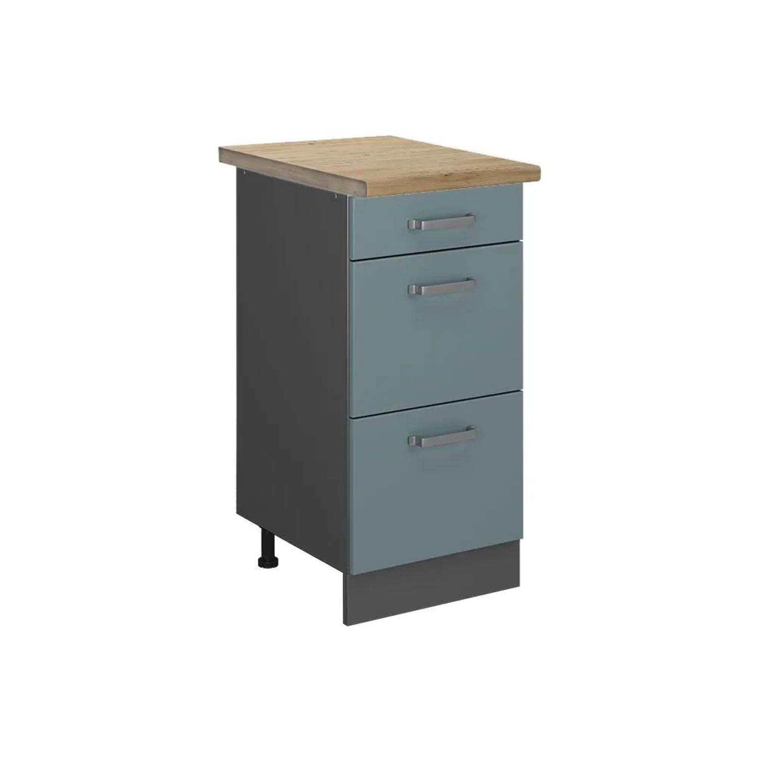 Vicco Küchenunterschrank R-Line Blau-Grau Anthrazit 40 cm mit Schubladen AP Eiche
