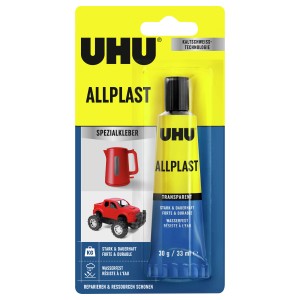 UHU Allplast Kleber, 30g Tube, transparent, für feste und flexible Klebeverbindungen.