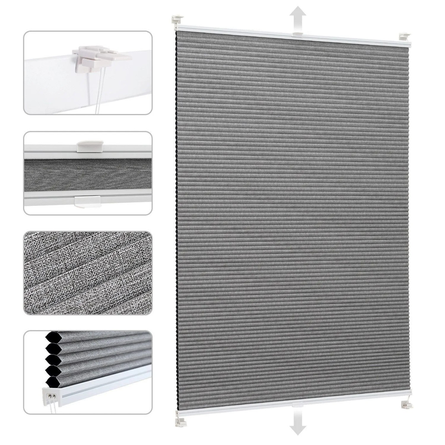 Sekey Wabenplissee Plissee Ohne Bohren 100% Verdunkelnd Dunkelgrau 65x120cm