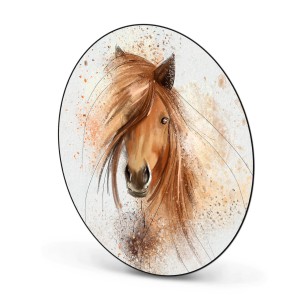 Runde, schwarze Magnettafel (47cm) mit Pferde-Motiv. Dekorative Magnetpinnwand für Notizen und Fotos.