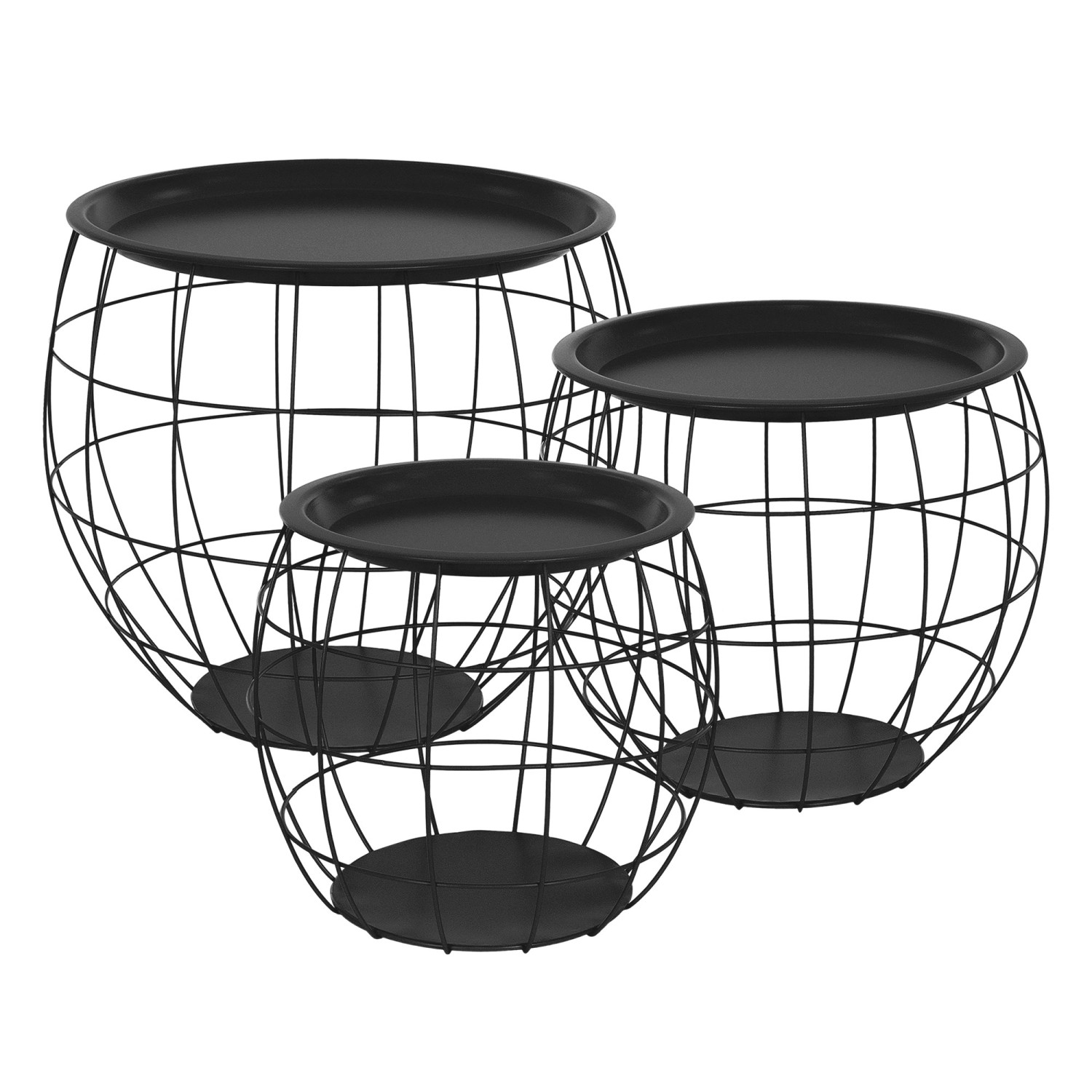 ML-Design Beistelltisch 3Er Set 31cm/38cm/47cm Rund Schwarz Metallkörbe günstig online kaufen