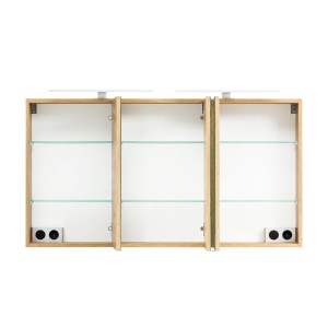Held Möbel 3D-Spiegelschrank Trient 120 cm in Wotaneiche mit Glasböden und LED-Leuchten.
