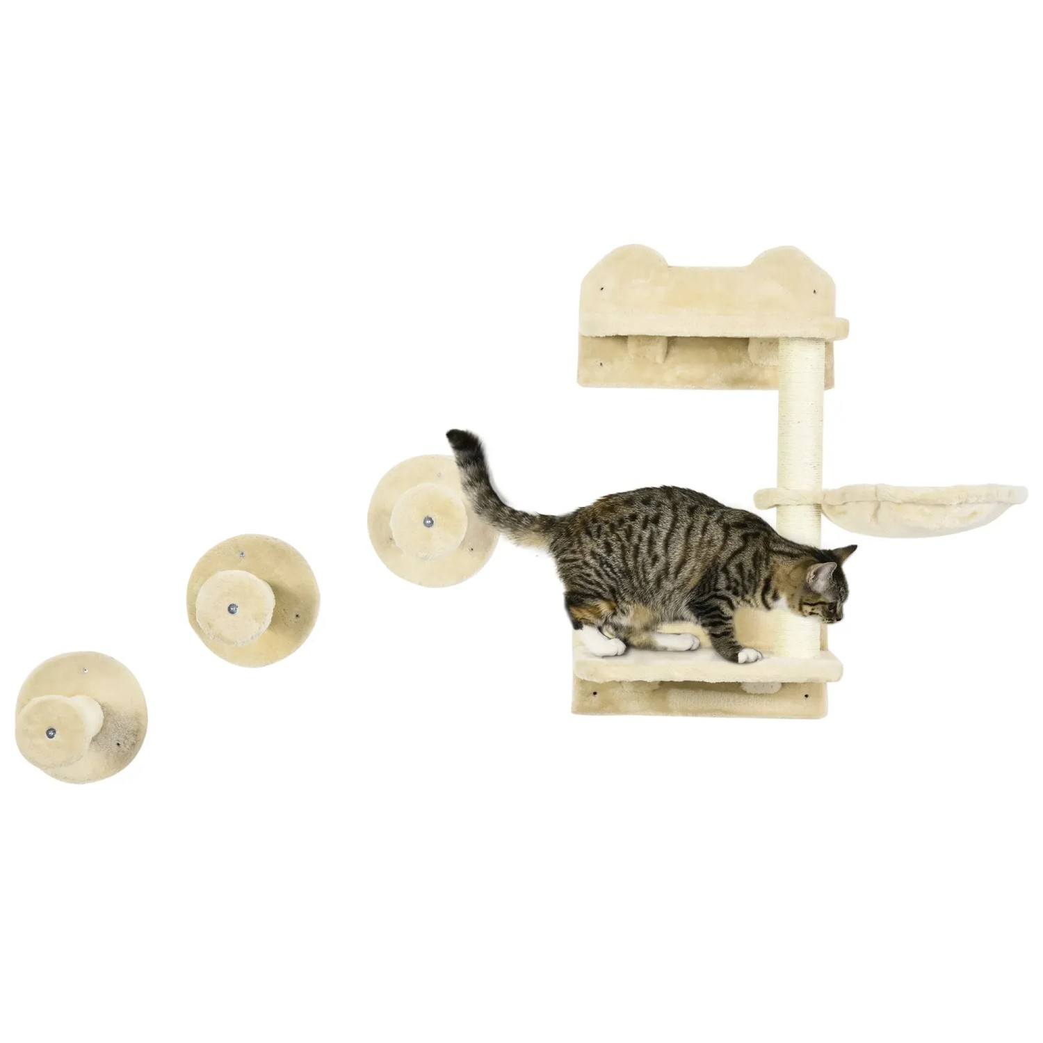 PawHut Kletterwand Spanplatte Plüsch Sisal Beige Cremeweiß 40L x 28B x 73H cm