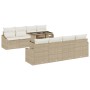 Beiges 9-teiliges vidaXL Garten-Sofa-Set aus Poly Rattan mit Tisch und Auflagen für Garten oder Terrasse.