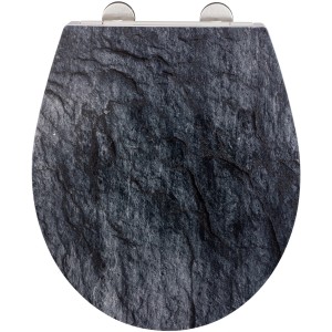 Wenko WC-Sitz Slate Rock mit Absenkautomatik, Duroplast, Schiefer-Optik.