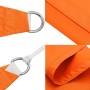 Details des orangefarbenen quadratischen Sonnensegels: Edelstahlringe, Seilbefestigung, Oxford-Gewebe für Garten & Terrasse.