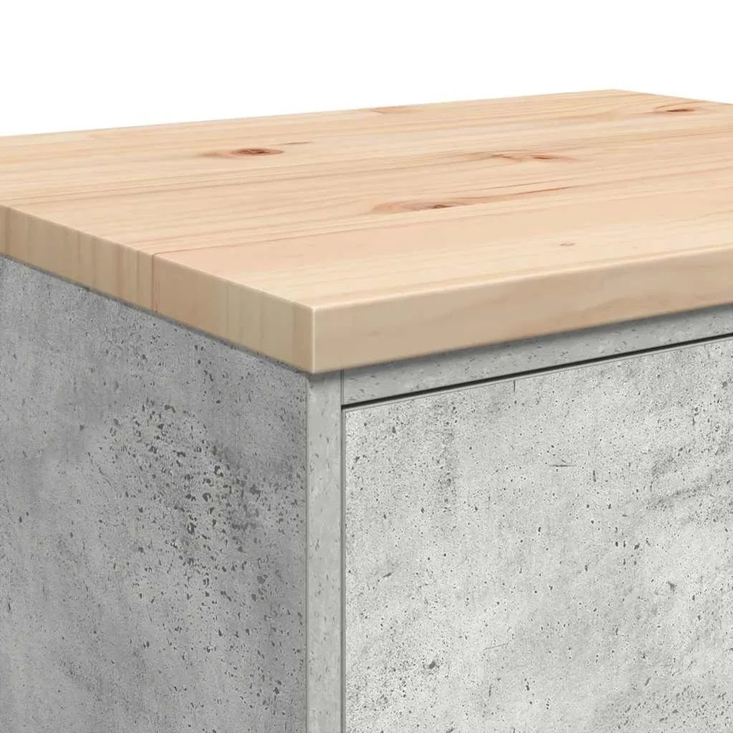 Detail des vidaXL Garagen-Aufbewahrungsschranks: Betongrauer Korpus, helle Kiefernholzplatte.