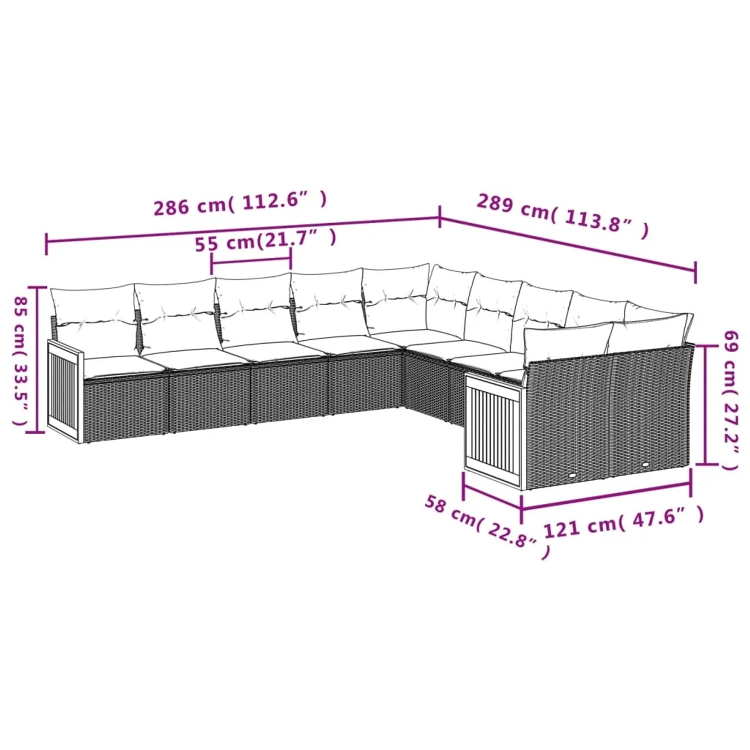 vidaXL Gartenlounge Set 10-tlg. mit Kissen Beige Poly Rattan kaufen bei OBI