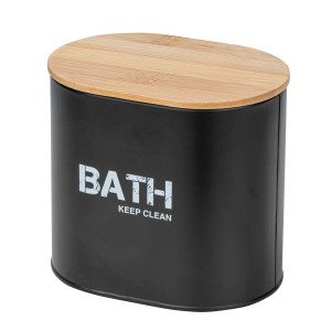 Schwarze Wenko Badbox Gara mit Bambusdeckel, Aufbewahrungsbox für Badaccessoires.