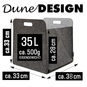Graue DuneDesign Filz Aufbewahrungsbox, 33x33x38 cm, für Kallax Regal. Formstabil, 35L Volumen.