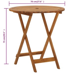 Klappbarer Gartentisch aus Akazienholz, 70 cm Durchmesser. Praktischer Tisch für Balkon und Garten.