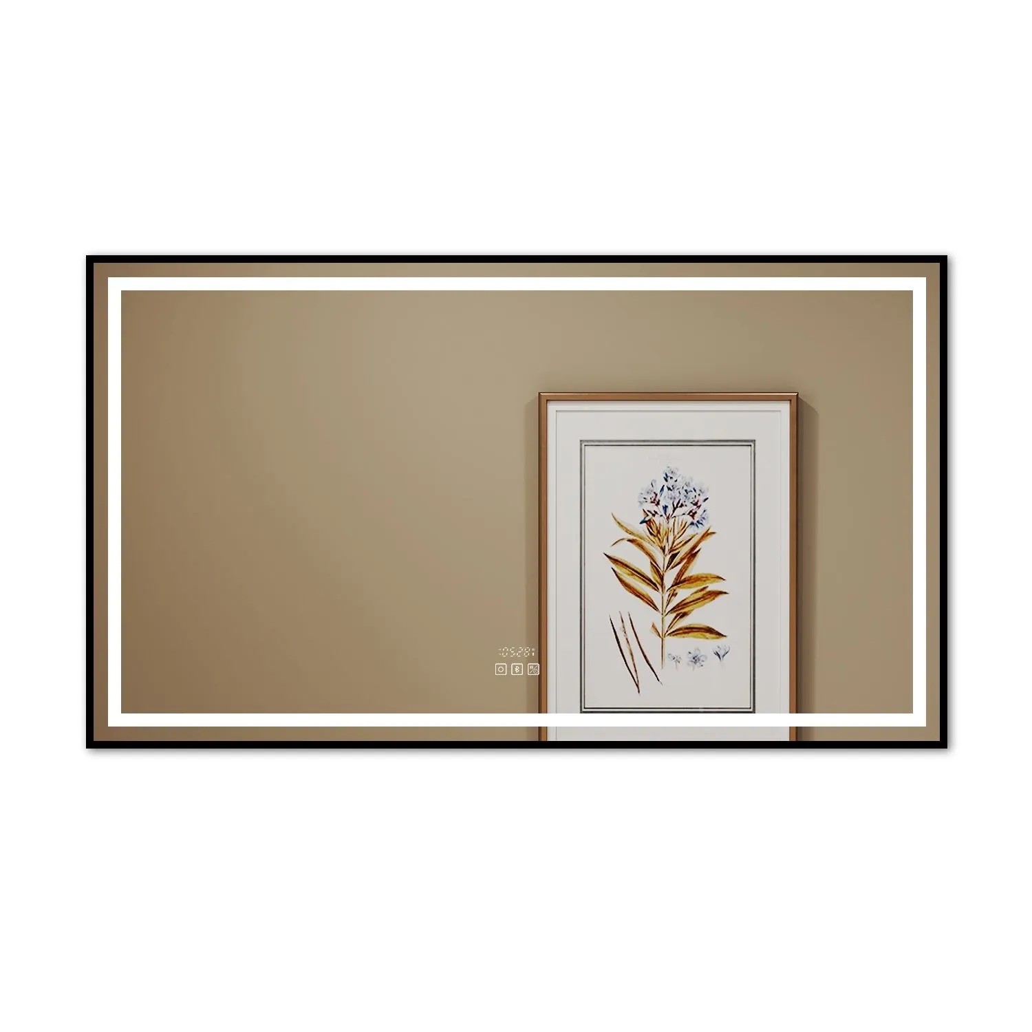 Duschparadies LED Badspiegel 2700-6500K Dimmbar 140x80cm mit Bluetooth Uhr Touch Beschlagfrei Schwarz Rahmen