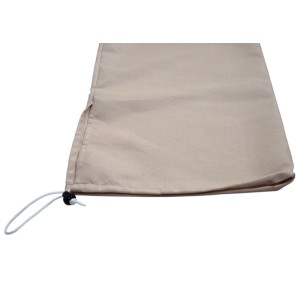 Cremefarbene Polyester Schutzhülle für Sonnenschirm mit Kordelzug. Robuste Abdeckhülle schützt vor Witterung.