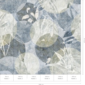 Erismann Fototapete Guido Maria Kretschmer Tender Circles Blau, florales Muster mit Kreisen, 3,0x2,7m.