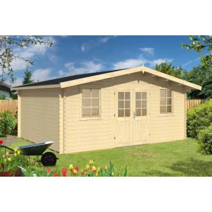 Tene Kaubandus Gartenhaus Bidasoa mit Satteldach, 534x450 cm, Naturholz mit Doppeltür und Fenstern.