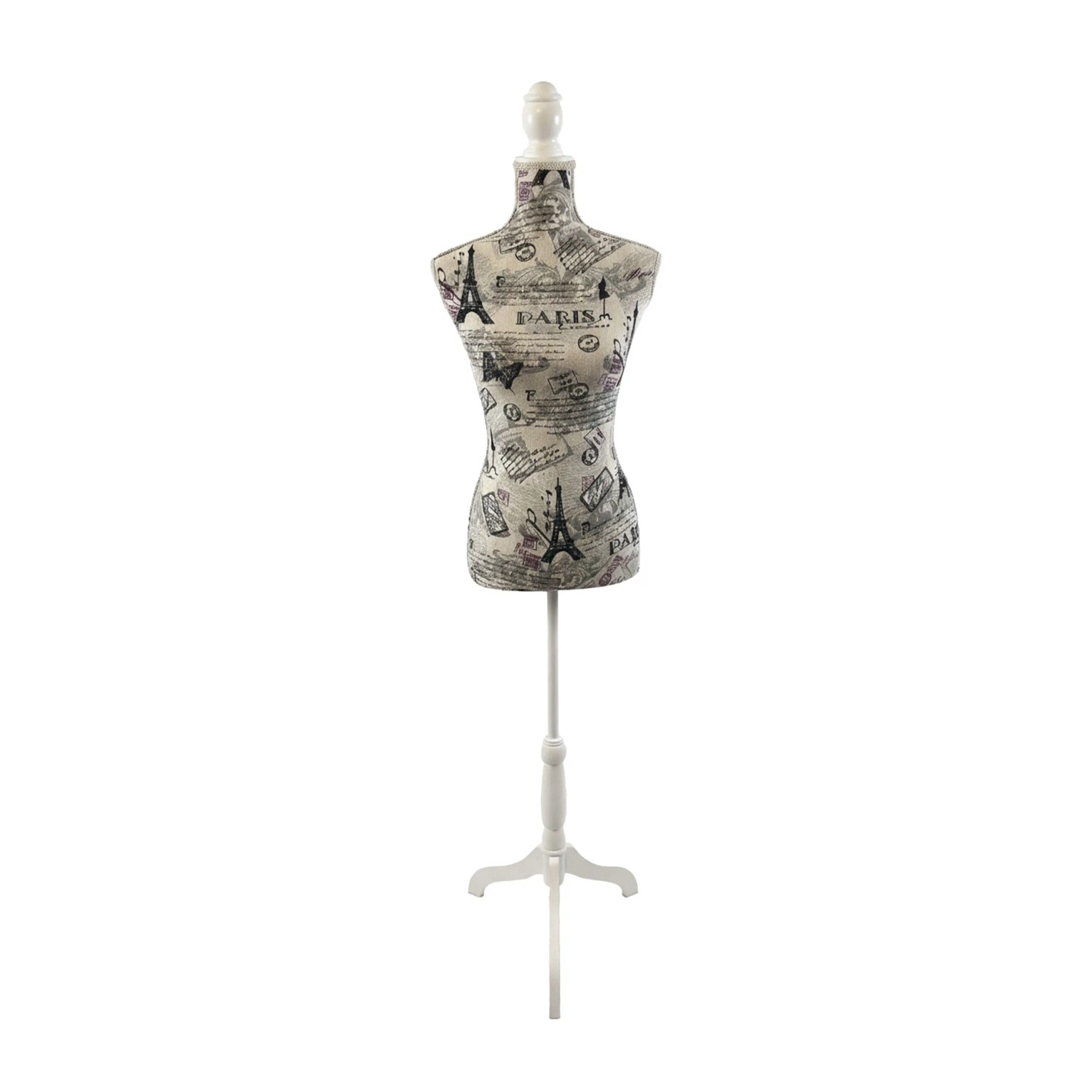 Relaxdays Schneiderpuppe Paris 36/38 Polyester Beige Schwarz Weiß Höhenverstellbar 130 cm x 41 cm x 34 cm 1,7 kg