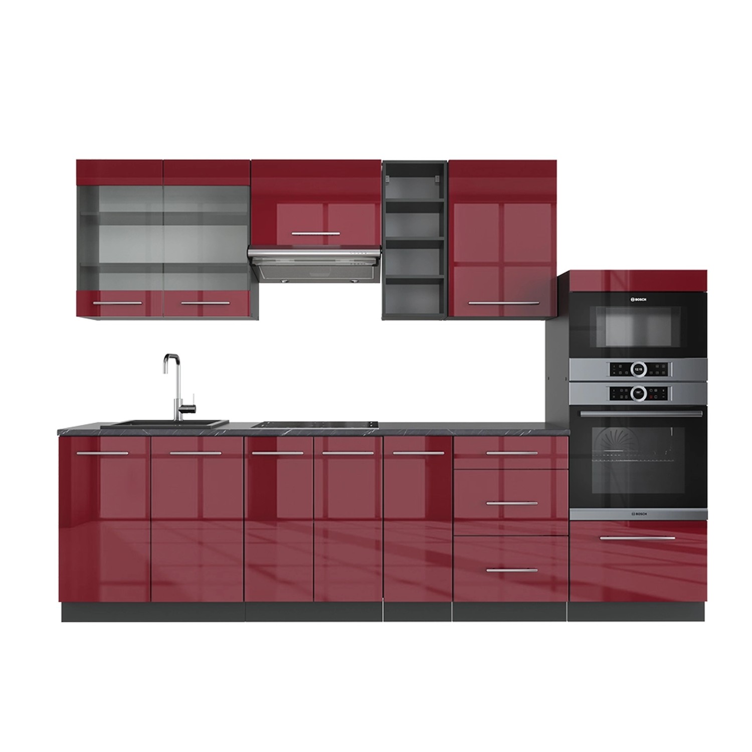 Vicco Fame-Line Küchenschränke Bordeaux Hochglanz/Anthrazit 280 cm AP Anthr günstig online kaufen