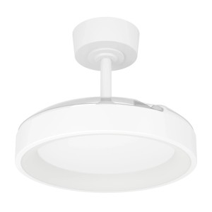 Weißer Eglo LED-Deckenventilator Torreya, Ø 77 cm. Integriertes Licht, eingezogene Flügel, modernes Design als Deckenleuchte.