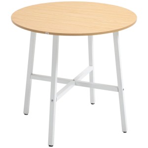 Runder HOMCOM Esstisch mit naturholzfarbener Spanplatte und stabilen weißen Stahlbeinen. Modernes Design.