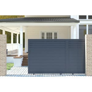 Casanoov Schiebetor Carpatia, 3m breit, grau. Aluminium Gartentor mit horizontalen Lamellen.