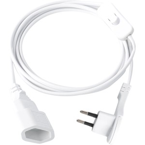 Weiße Euro-Zuleitung, 2 m, mit Schalter für Lampen & Geräte. Verlängerungskabel mit Kinderschutz.