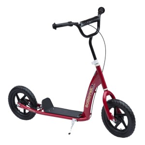 Roter HOMCOM Kinderroller mit Hinterradbremse und schwarzen Rädern.