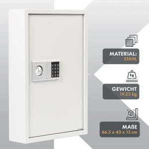 Weißer KARAT Schlüsseltresor mit Elektronikschloss, 43x13x66,5cm, zur sicheren Schlüsselaufbewahrung.