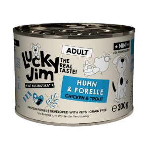 Lucky Jim Hunde-Nassfutter Mini Adult Huhn & Forelle, 200g Dose.