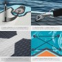 Detailaufnahme Tectake Stand Up Paddle Board: Luftpumpe, D-Ringe, EVA-Schaumstoff, Spanngurt.