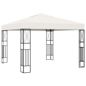 Cremefarbener vidaXL Pavillon 3x3 m mit LED-Lichterkette und Stahlrahmen.