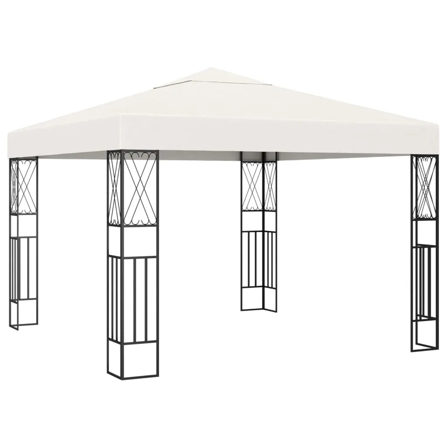Cremefarbener vidaXL Pavillon 3x3 m mit LED-Lichterkette und Stahlrahmen.