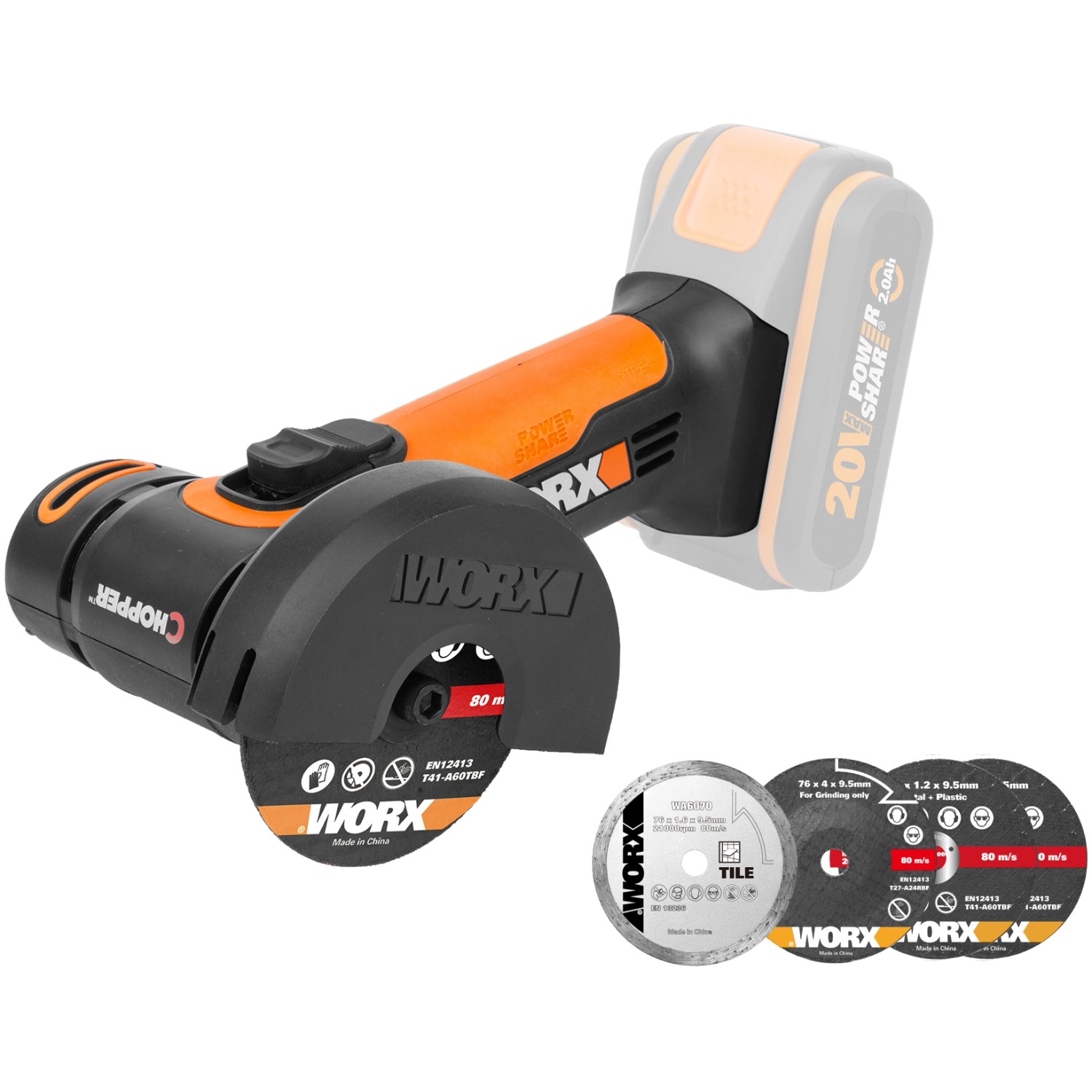 Worx 20 V Akku-Mini-Winkelschleifer WX801.9 Solo günstig online kaufen