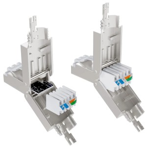 hb-digital Netzwerkstecker CAT7 RJ45 schmal, werkzeuglose LSA Montage, Zinklegierung.