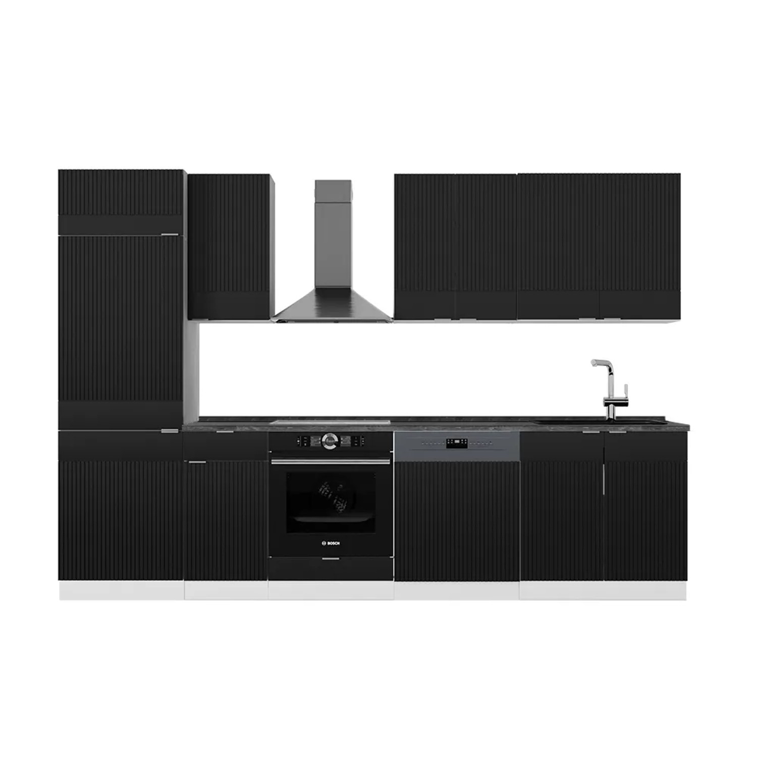 Vicco Fame-Line Küchenzeile Schwarz gestreift/Weiß 300 cm AP Anthrazit ohne E-Geräte