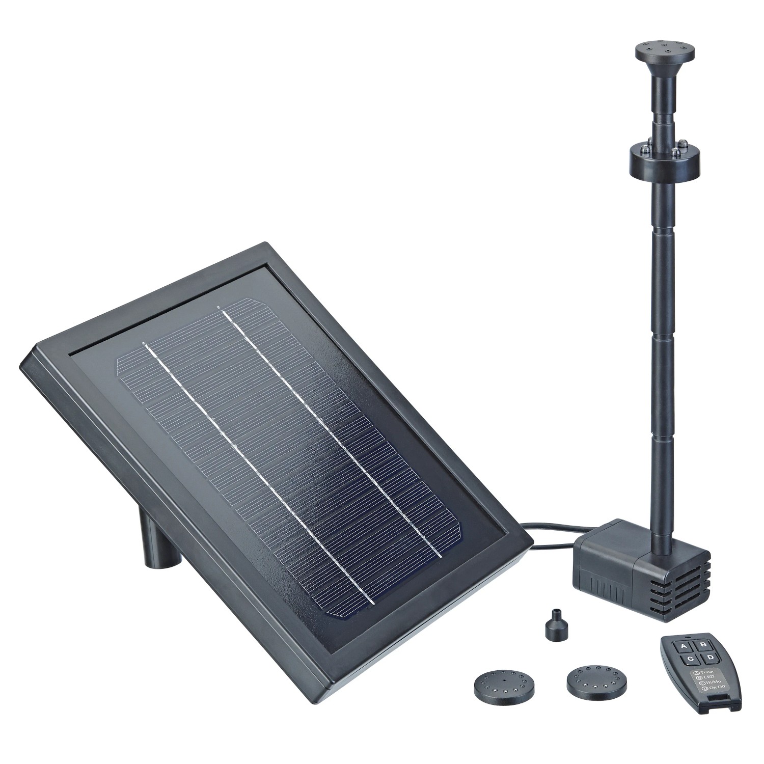 Pontec Solarwasserspielpumpe PondoSolar 250 Control Set mit Solarpanel, Pumpe, Düsen, LED und Fernbedienung.