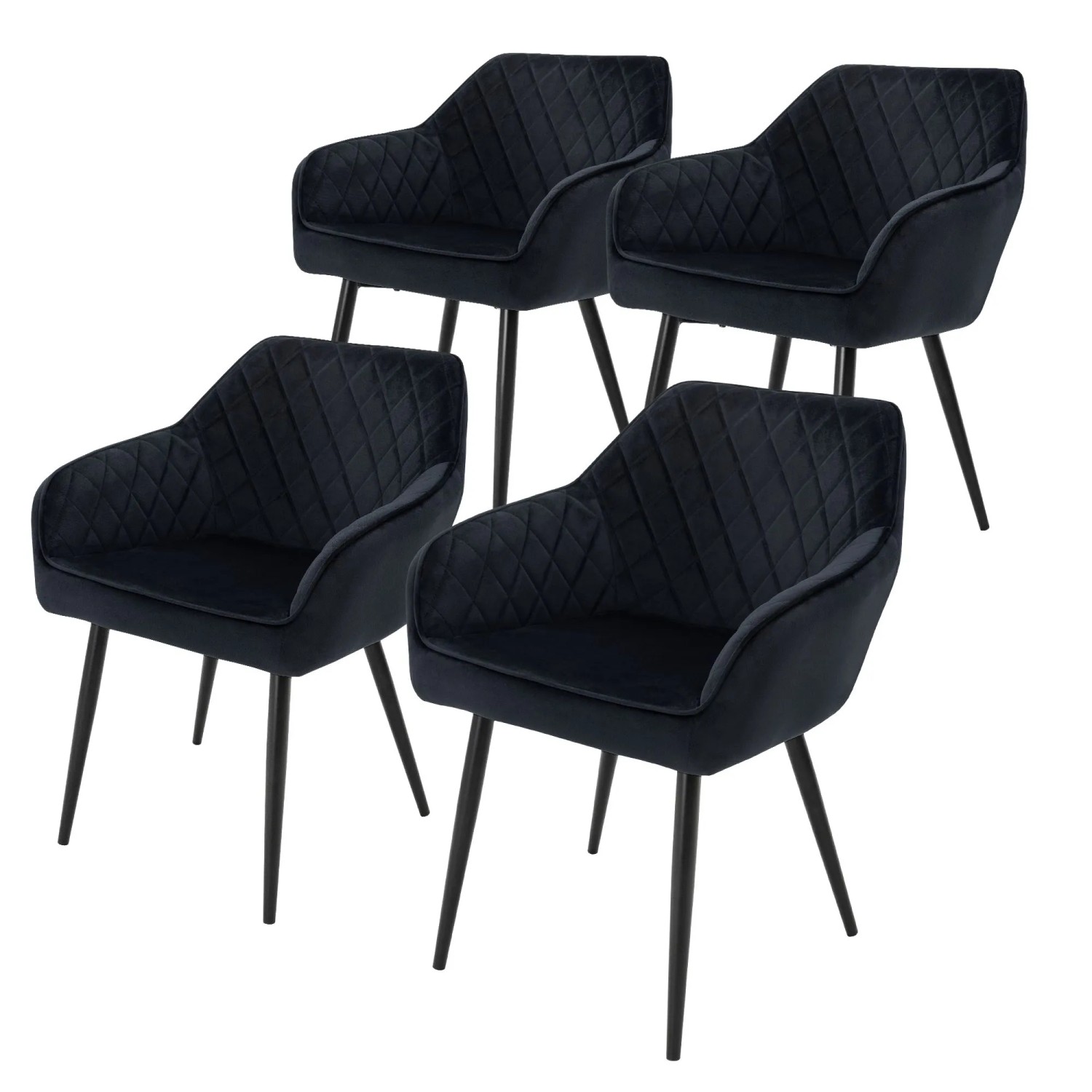Ml-Design 4er Set Esszimmerstühle Schwarz Samtbezug Metallbeine
