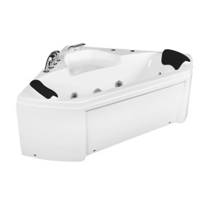 Weiße AquaVapore Whirlpool Badewanne W02-SC 135x135cm mit Armaturen und Nackenkissen.